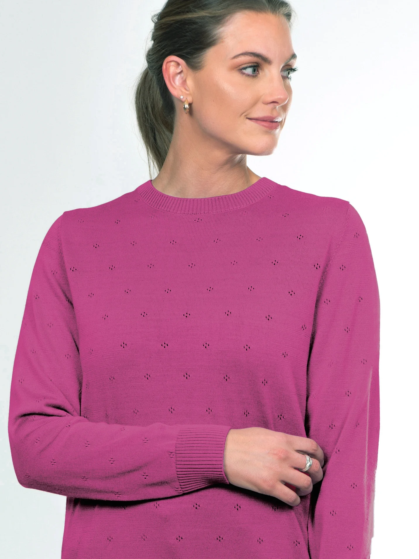 Style CU - Diamond Pointelle Crew Pullover - Image 3